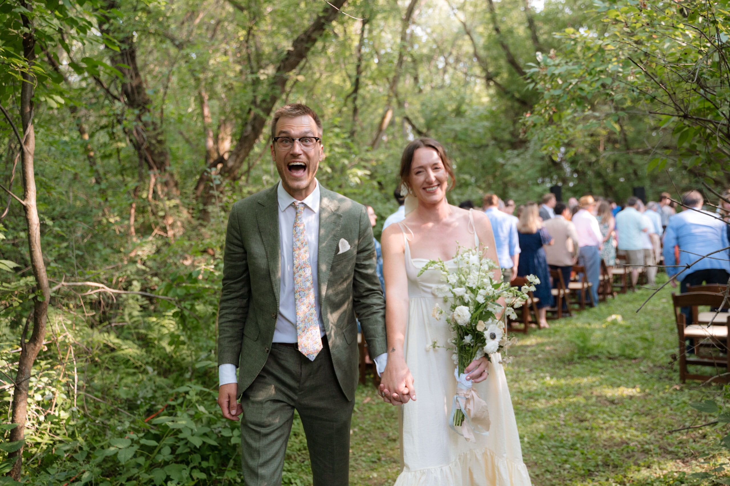 Loving, fashionable couple exited to be married at end of ceremony