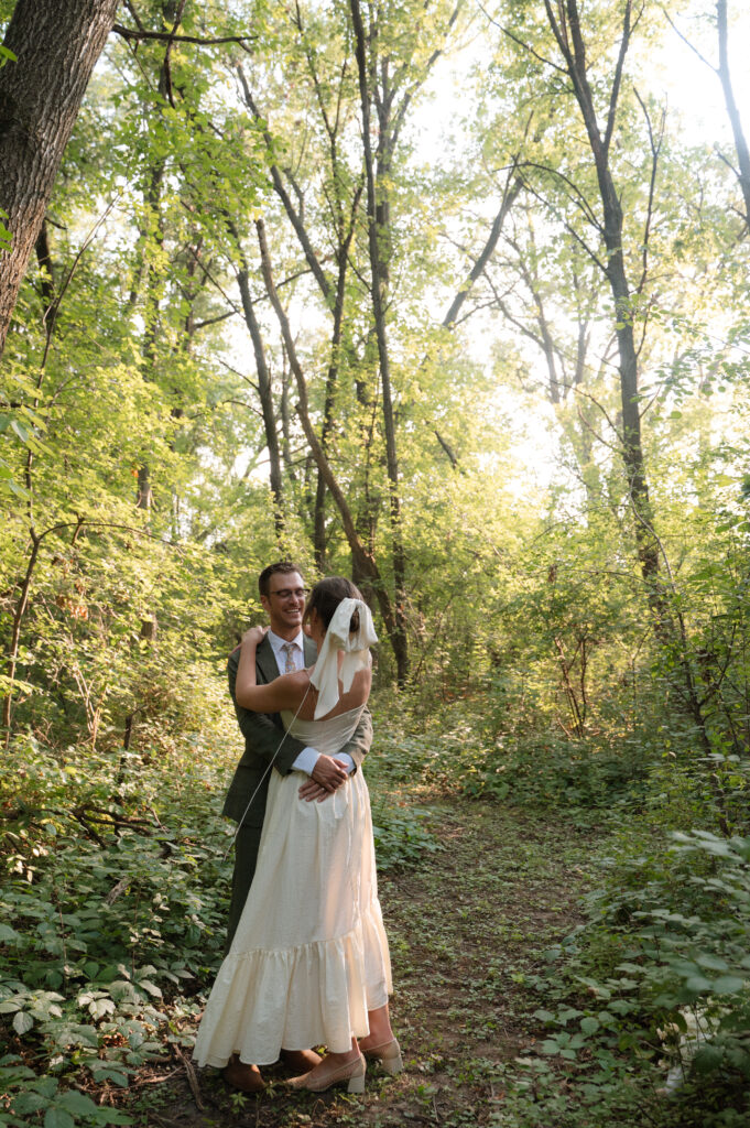 Simple authentic couples wedding portraits at backyard wedding