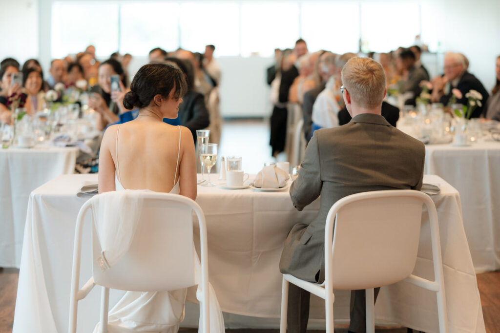 Bride and groom at an intimate brunch wedding at the Walker Art Center