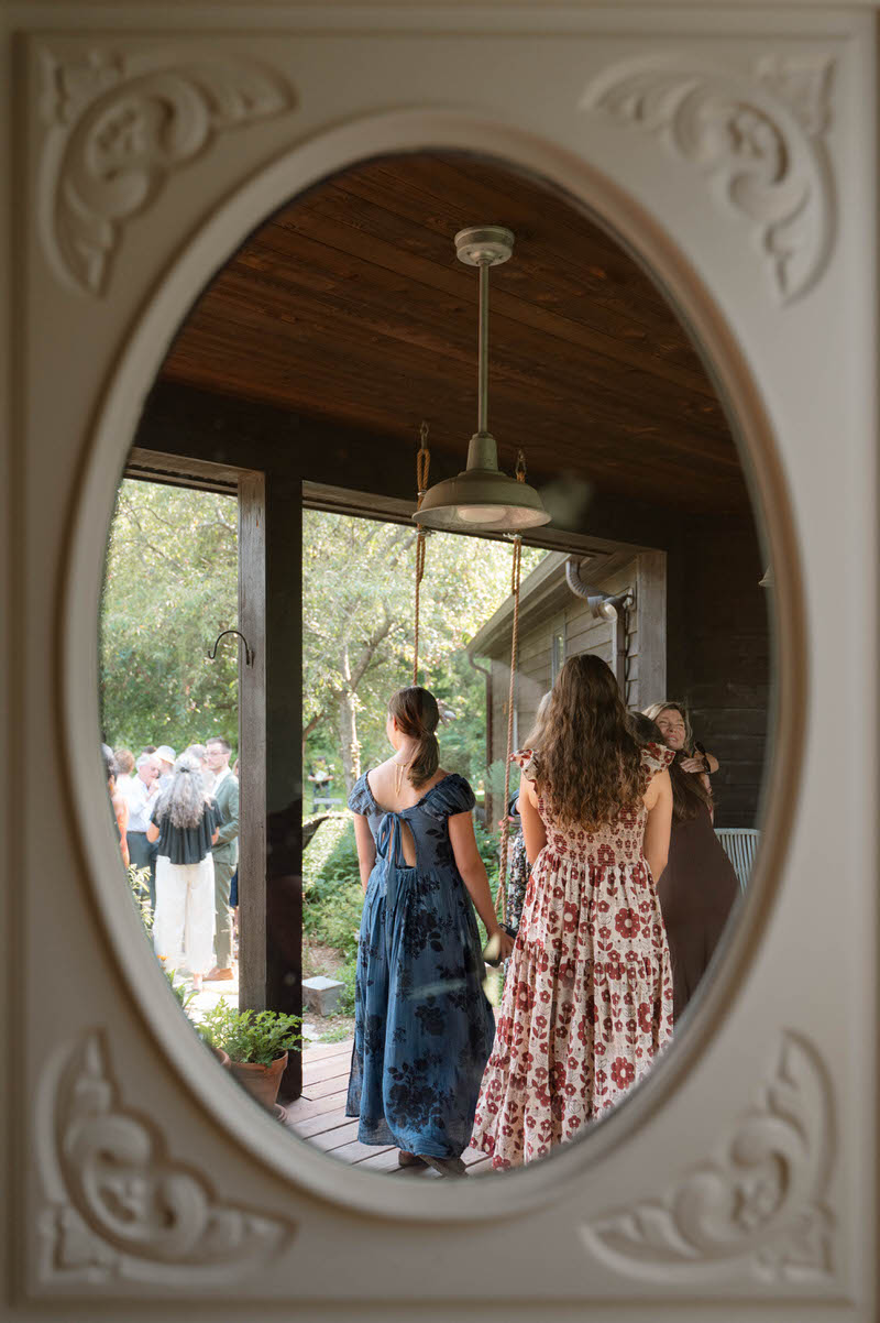 Fashionable garden wedding guests